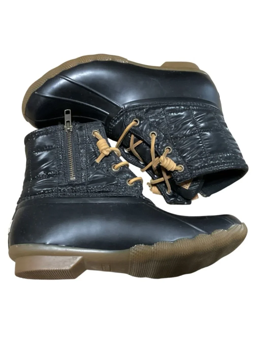 Sperry Saltwater Quilted Duck Boots Sz 7.5 Black STS80755 Quilted Rain Shoes